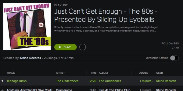 Rhino’s ‘Just Can’t Get Enough: The ’80s’ Spotify playlist — updated 4/28/14