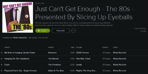 Rhino’s ‘Just Can’t Get Enough: The ’80s’ Spotify playlist — updated 8/19/14